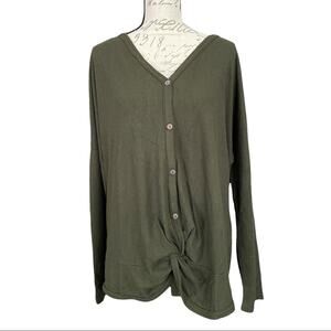 Green Tie Front Waffle Knit Tunic Top Size 2X NEW